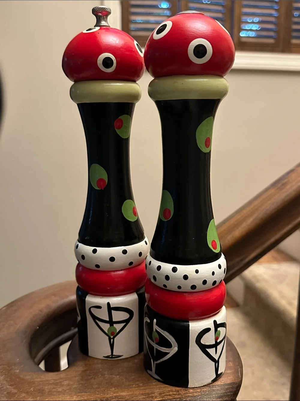 Jessie Mac Hand-Painted Black and Red Martini Salt and Pepper Mill Set